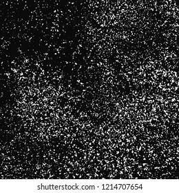White Grainy Texture Isolated On Black Background. Dust Overlay. Light Coloured Noise Granules. Snow Vector Elements. Illustration, Eps 10.