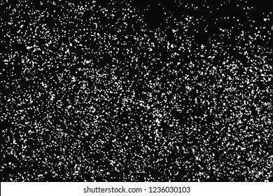White Grainy Texture Isolated On Black Background. Dust Overlay. Light Coloured Noise Granules. Snow Vector Elements. Digitally Generated Image. Illustration, Eps 10.
