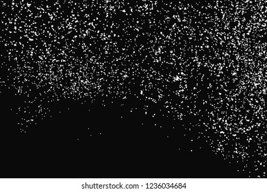 White Grainy Texture Isolated On Black Background. Dust Overlay. Light Coloured Noise Granules. Snow Vector Elements. Digitally Generated Image. Illustration, Eps 10.