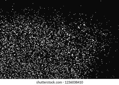White Grainy Texture Isolated On Black Background. Dust Overlay. Light Coloured Noise Granules. Snow Vector Elements. Digitally Generated Image. Illustration, Eps 10.