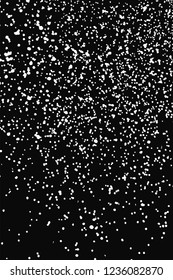 White Grainy Texture Isolated On Black Background. Dust Overlay. Light Coloured Noise Granules. Snow Vector Elements. Digitally Generated Image. Illustration, Eps 10.