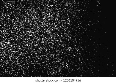 White Grainy Texture Isolated On Black Background. Dust Overlay. Light Coloured Noise Granules. Snow Vector Elements. Digitally Generated Image. Illustration, Eps 10.