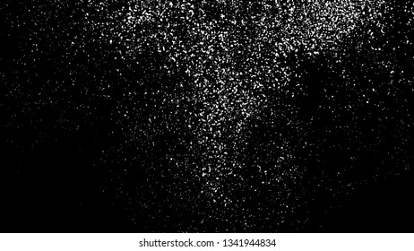 White Grainy Texture Isolated On Black Background. Dust Overlay. Light Coloured Noise Granules. Snow Vector Elements. Digitally Generated Image. Illustration, Eps 10.