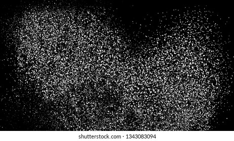 White Grainy Texture Isolated On Black Background. Dust Overlay. Light Coloured Noise Granules. Snow Vector Elements. Digitally Generated Image. Illustration, Eps 10.