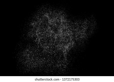 White Grainy Texture Isolated On Black Background. Dust Overlay. Light Coloured Noise Granules. Snow Vector Elements. Digitally Generated Image. Illustration, Eps 10.