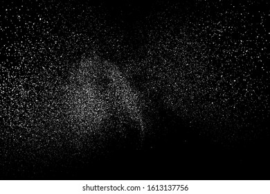 White Grainy Texture Isolated On Black Background. Dust Overlay. Light Coloured Noise Granules. Snow Vector Elements. Digitally Generated Image. Illustration, Eps 10.