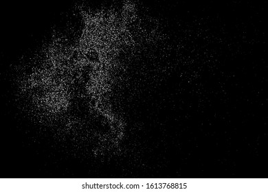 White Grainy Texture Isolated On Black Background. Dust Overlay. Light Coloured Noise Granules. Snow Vector Elements. Digitally Generated Image. Illustration, Eps 10.