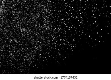 La textura granulada blanca aislada en el fondo negro. Superposición de polvo. Granulado de ruido. Elementos vectores de nieve. Imagen generada digitalmente. Ilustración, EPS 10.