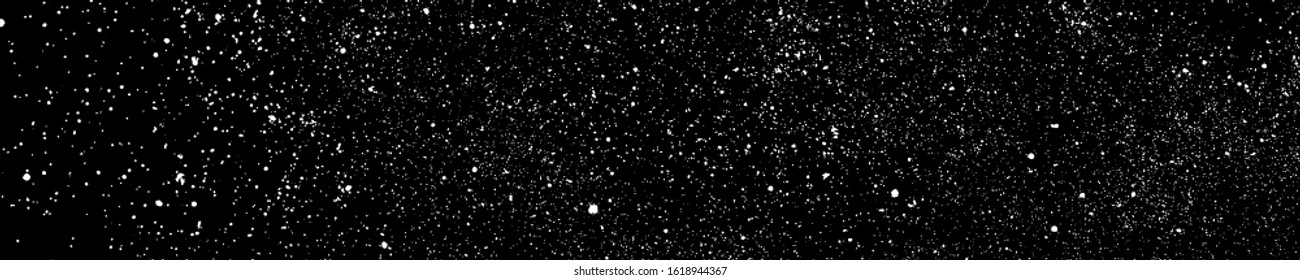 White Grainy Texture On Black. Panoramic Background. Wide Horizontal Long Banner For Site. Dust Overlay. Light Coloured Noise Granules. Snow Vector Elements. Illustration, EPS 10.