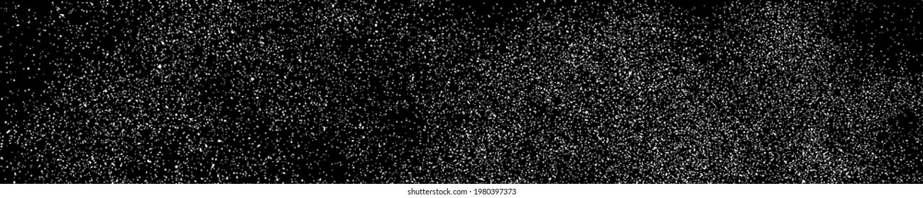 White Grainy Texture On Black. Panoramic Background. Wide Horizontal Long Banner For Site. Dust Overlay. Light Coloured Noise Granules. Snow Vector Elements. Illustration, EPS 10.