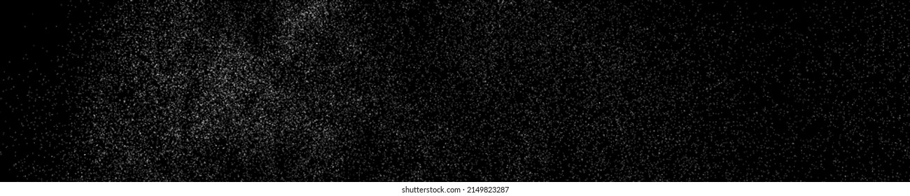 White Grainy Texture On Black. Panoramic Background. Wide Horizontal Long Banner For Site. Dust Overlay. Light Coloured Noise Granules. Snow Vector Elements. Illustration, EPS 10.