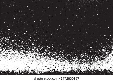 White Grainy Texture on Black Background - Panoramic Banner with Dust Overlay and Light-Colored Noise Granules, Snow Elements - EPS 10 Illustration