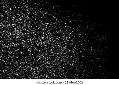 White Grainy Texture Template On Black Background. Dust Overlay Distress. Grunge Elements With Grain And Noise. Vector Monochrome Illustration, Eps 10..