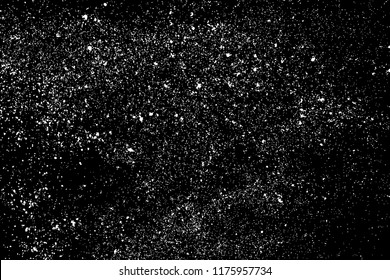White Grainy Texture Template On Black Background. Dust Overlay Distress. Grunge Elements With Grain And Noise. Vector Monochrome Illustration, Eps 10.