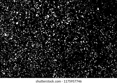 White Grainy Texture Template On Black Background. Dust Overlay Distress. Grunge Elements With Grain And Noise. Vector Monochrome Illustration, Eps 10.