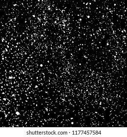 White Grainy Texture Template On Black Background. Dust Overlay Distress. Grunge Elements With Grain And Noise. Vector Monochrome Illustration, Eps 10.