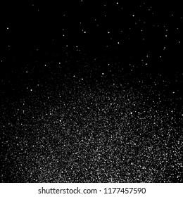 White Grainy Texture Template On Black Background. Dust Overlay Distress. Grunge Elements With Grain And Noise. Vector Monochrome Illustration, Eps 10.