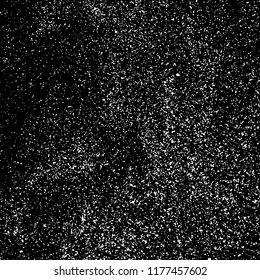White Grainy Texture Template On Black Background. Dust Overlay Distress. Grunge Elements With Grain And Noise. Vector Monochrome Illustration, Eps 10.