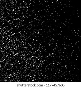 White Grainy Texture Template On Black Background. Dust Overlay Distress. Grunge Elements With Grain And Noise. Vector Monochrome Illustration, Eps 10.