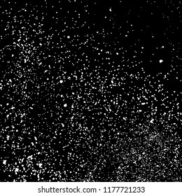 White Grainy Texture Template On Black Background. Dust Overlay Distress. Grunge Elements With Grain And Noise. Vector Monochrome Illustration, Eps 10.