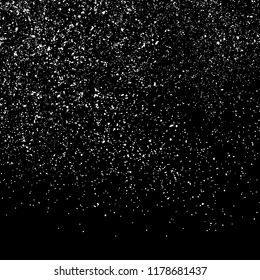 White Grainy Texture Template On Black Background. Dust Overlay Distress. Grunge Elements With Grain And Noise. Vector Monochrome Illustration, Eps 10.
