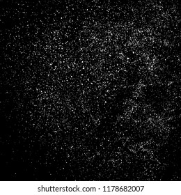 White Grainy Texture Template On Black Background. Dust Overlay Distress. Grunge Elements With Grain And Noise. Vector Monochrome Illustration, Eps 10.
