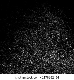 White Grainy Texture Template On Black Background. Dust Overlay Distress. Grunge Elements With Grain And Noise. Vector Monochrome Illustration, Eps 10.
