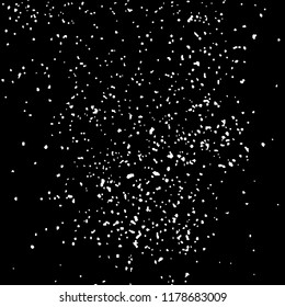 White Grainy Texture Template On Black Background. Dust Overlay Distress. Grunge Elements With Grain And Noise. Vector Monochrome Illustration, Eps 10.