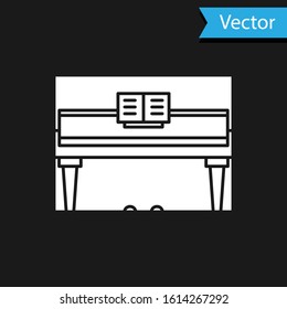 White Grand piano icon isolated on black background. Musical instrument.  Vector Illustration