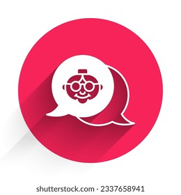 White Grandmother icon isolated with long shadow. Red circle button. Vector
