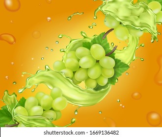 White grape juice splash. Fresh beverage advertising vector realistic