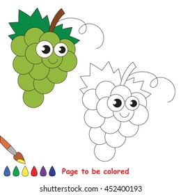 White grapes to be colored. Coloring book to educate kids. Learn colors. Visual educational game. Easy kid gaming and primary education. Simple level of difficulty. Coloring pages.