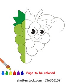 White grapes to be colored, the coloring book to educate preschool kids with easy kid educational gaming and primary education of simple game level.