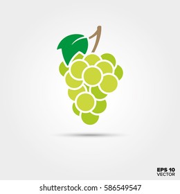 White Grapes And Leaf Vector Icon