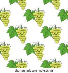 White grapes. Seamless pattern. Hand drawn sketch. Vector illustration isolated on white background