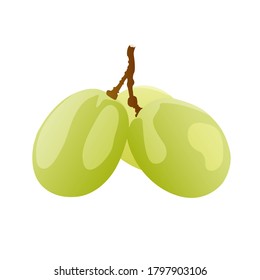 white grapes, three grapes, isolated on white background