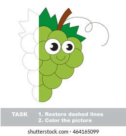 White grapes in vector to be traced. Restore dashed line and color the picture. Visual game for children. Easy educational kid gaming. Simple level of difficulty. Worksheet for kids education.