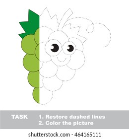White grapes in vector to be traced. Restore dashed line and color the picture. Visual game for children. Easy educational kid gaming. Simple level of difficulty. Worksheet for kids education.