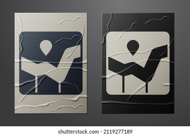 White Graph, chart, diagram, infographic icon isolated on crumpled paper background. Paper art style. Vector