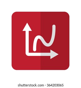 White Graph flat icon on red rounded square on white