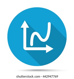 White Graph icon on blue button isolated on white