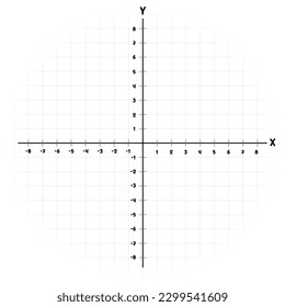 White graph paper with Blank cartesian coordinate with black x axis y axis lines on white background. Math scale template. 