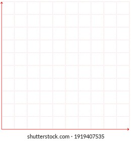 White graph paper with red point pattern and red x y line