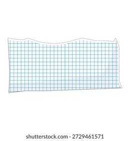 White graph paper sheet with ragged torn edge, blue grid lines and ample copy space  isolated notebook scrap ideal for notes, school, math, planning and design concepts