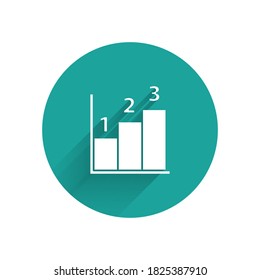 Gráfico blanco, programa, gráfico, diagrama, infografía, icono gráfico circular aislado con sombra larga. Botón Círculo verde. Ilustración vectorial