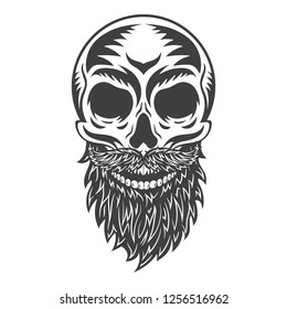 Monochrome Illustration Hipster Skull Mustache Beard Stock Vector 