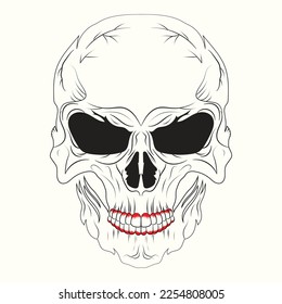 White graphic human skull with black eyes.