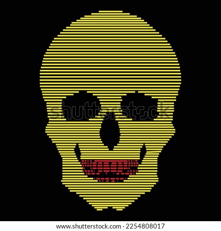 White graphic human skull with black eyes.