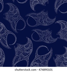 white graphic  manta pattern on dark blue color background. vector illustration.