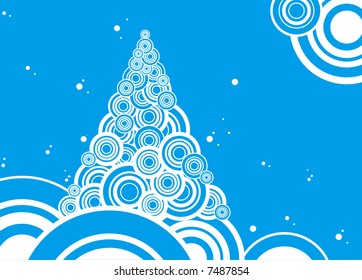 white graphic new-year tree on a blue background